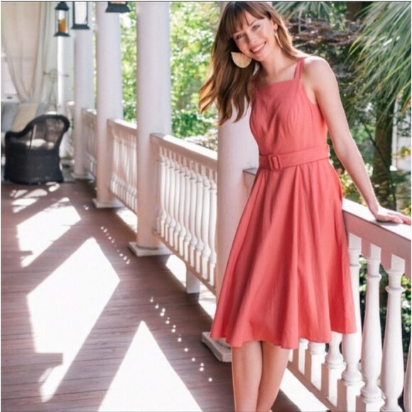 Ruth Square Neck Pink Linen Fit and Flare Dress Gal Meets Glam 6